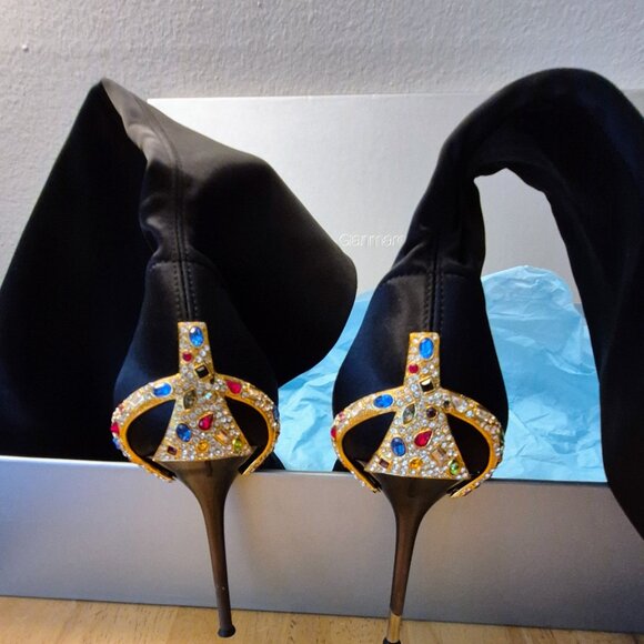 Gianmarco Lorenzi Swarovski Crystal Stretch Stiletto Boots, Black 9.5 US (40 EU) - Picture 6 of 6